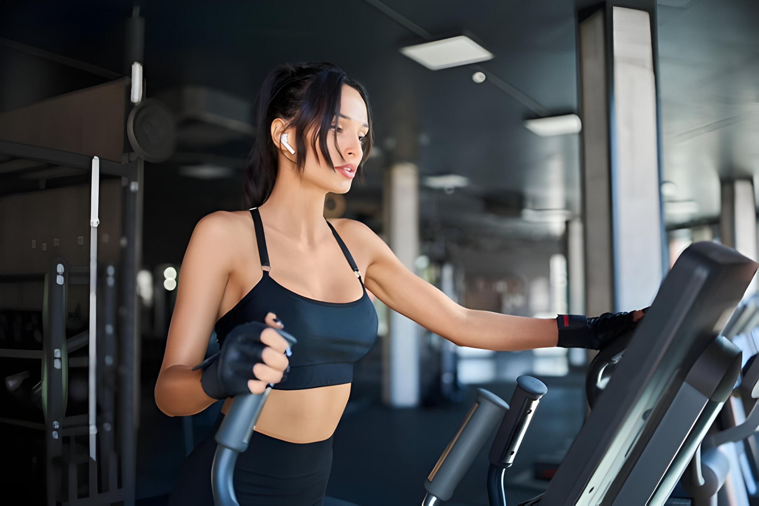 Woman ready for treadmill exercise